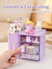 Multifunctional 3-Compartment Drawer Desktop Organizer, Multi-Layer Partition Storage, Compact Space-Saving, Smooth Sliding, Open Handle, Stackable, Dust-Proof, Minimalist Versatile, Suitable For Office Supplies, Bedroom, Desktop, Jewelry Storage - Multicolor - View 8
