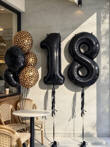 Birthday Balloon Set Black Number Foil Balloons Leopard Print Balloons, Minimalist Premium Adult Party Backdrop Decor Photo Props, Suitable For Birthday Photo Decoration, Wedding, Engagement, Proposal, Confession, Anniversary - Black Numbers With Round Leopard Print Balloons - View 8