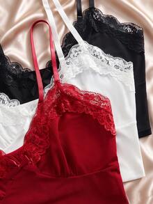 6pcs/Set Women's Lace Trim Ribbed Camisole & Elastic Waist Shorts Pajama Set, Soft Knit Lingerie Homewear - Multicolor - View 5