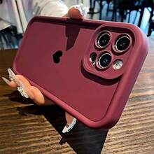 1件極簡黑色愛心可愛圖案酒紅高竹全鏡頭保護防摔TPU時尚手機殼，適用於 15 14 13 12 11 16 17 18 Pro Max/Plus XS/XR/7/8 防震保護殼 - 彩色 - 查看 3