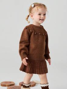 mini bala Girls Set Baby Not Easy To Pill Wool Blend Long Sleeve Top With Skirt Winter New - Yellow Coffee Tone - View 5