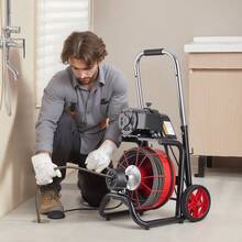 Drain Cleaner Machine 30m X 10.5mm, Auto Feed Sewer Snake Auger On Wheels - With 8 Cutters & Air-Activated Foot Switch For 50mm To 100mm Pipes - 30m X 10.5mm - View 9