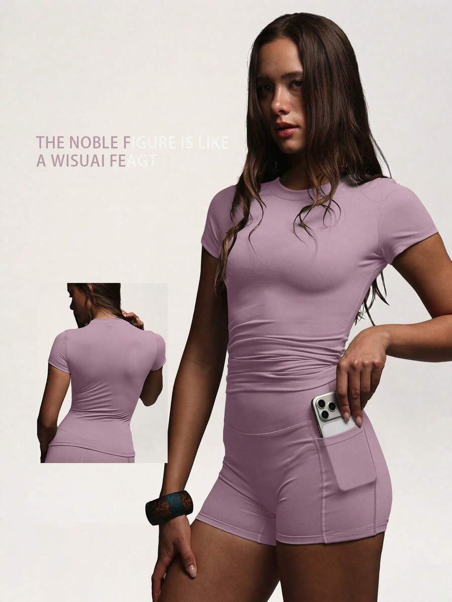 PinkTip Basic Top And Shorts Set, High-Waisted Loose Fit, Casual And Fitness Essential Item For Summer Sports - Pink - View 1