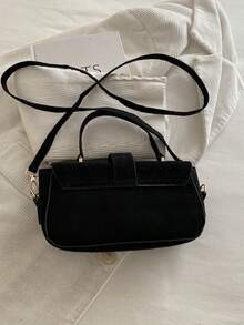 Women's Vintage Faux Suede Metal Buckle Flap Handbag, Suitable For Parties, Gatherings, Outings, Vacations, Shopping And Daily Use. - Black - View 5