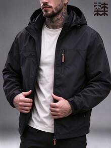 Mulinsen Men's Hooded Windbreaker Jacket, Outdoor Waterproof Hiking Coat With Multiple Zipper Pockets - Black - View 4