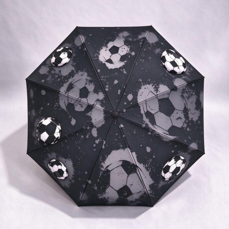 1PC Automatic Folding Umbrella, Black-Gray-White Splatter Soccer 2D ...