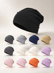 1pc Solid Black All-Match Versatile Beanie Hat, No Brim, Multi-Color Options, Versatile, Warm And Comfortable - Multicolor - View 1