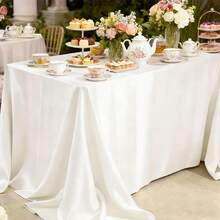 1pc Beige Satin Rectangular Tablecloth 58 X 102 Inches, Stain-Resistant And Wrinkle-Free Washable Table Cover, Smooth Fabric, Bright Silk Tablecloth, Suitable For Dining Tables, Weddings, And Parties - Beige - View 3