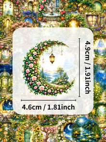 50Pcs Fairy Cottage PET Stickers, Enchanted Forest Mushroom House Floral Gate Decals, Aesthetic Stickers For Scrapbook Album Handmade Craft Card Making Art Projects - Multicolor - View 6