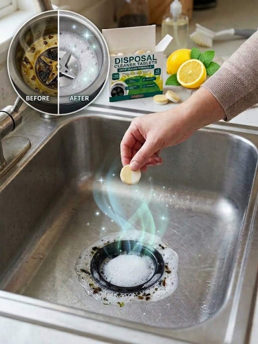 jakehoe 12Pcs Garbage Disposal Cleaner Tablets, Foaming Drain Cleaning Tablets For Kitchen Sink, Fast Dissolving Formula Removes Grime, Grease & Food Residue, Neutralizes Odors, Freshens Disposal Blades & Drain Pipe, Easy Kitchen Care