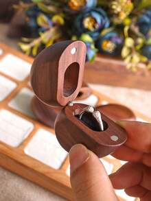 1Pc Customizable Text Wooden Heart-Shaped Ring Box, Suitable For Weddings, Engagements, Proposals, Anniversaries, And Jewelry Storage - Multicolor - View 3