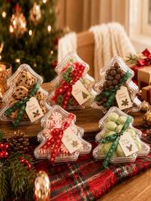 Christmas Tree Shaped Dessert Container, Elegant Appearance, Suitable For Valentine's Day, Easter And Thanksgiving Celebrations To Hold Desserts, Chocolates And Sushi, 10pcs Set: 5 Boxes + 5 Lids - Multicolor - View 8