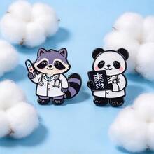 Cartoon Raccoon Panda Doctor Enamel Pins, Cute Medical Lapel Badge, Metal Animal Brooch For Backpack Jacket Hat , Lovely Gift For Healthcare Workers - Multicolor - View 5
