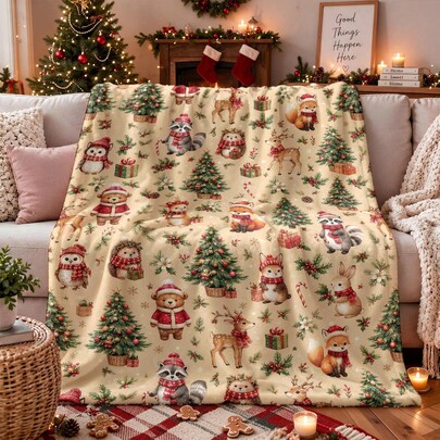 1PC Bear & Deer Christmas Tree Pattern Flannel Blanket, Machine Washable, Soft & Comfortable, Lightweight Polyester Blanket, Cozy Air Conditioning Blanket, Home Decor, Suitable For All Seasons, New Year's Day And Halloween Gift For Friends, Suitable For Sofa, Bed, Car, Office, Camping, Travel, Outdoor, Suitable For Family And Friends. Perfect Gift For Son, Daughter, Grandmother, Grandfather, Father, Mother, Uncle And Aunt, Christmas, Room Decor, Christmas Home Decor, Bedroom Decor, Christmas Decorations, Christmas , Halloween Special Offer