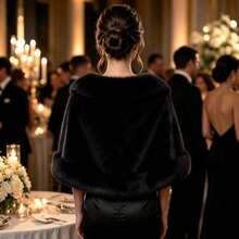Autumn/Winter Faux Fur Shawl, Black Warm Evening Dress Cape Coat ...