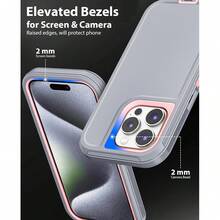 1件裝 (黑色+黑色) 重型防震全包覆防塵耐用 3合1手機殼，適用於 iPhone/Galaxy - 淺灰+粉 - 查看 4