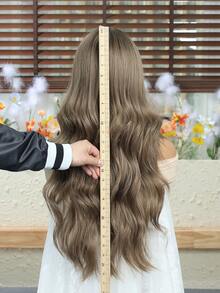 28 Inch Brown Wig With Bangs, Wavy Curly, Made Of Synthetic Fiber, Natural Appearance, Heat Resistant, Suitable For Daily, Party, School And Other Occasions, Halloween - Brown - View 6