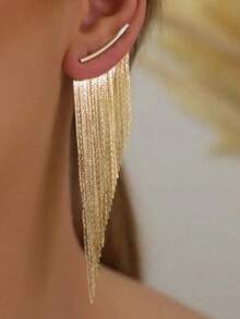 1 Pair Vintage Gold Asymmetrical Long Tassel Dangle Earrings, For Women Party And Formal Occasions - Earrings - View 6