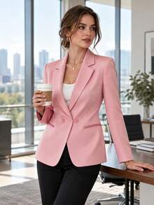 HOMEYEE Retro Blazer Jacket, Casual & Elegant For Office, Business, Work, Resort Wear, Spring, Summer, Autumn, Winter Pink Fall - Pink - View 1