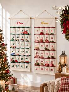1pc Customized Text Christmas Countdown Wall Hanging Advent Calendar, 24 Pockets Storage Scroll With Embroidery Details, 2 Styles Available, Holiday Indoor Wall Decor, Thoughtful Gift For Friends And Housewarming Recipients - Multicolor - View 2