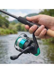 Fiskerrulle med frispolsystem och framdrag, 5,2:1 utväxling, lättvikt 135 g med tre rostfria kullager, förspolad lina och vikbart handtag för fiske i sjö, damm och flod - Fiskespole med frispolsystem - Visa 2