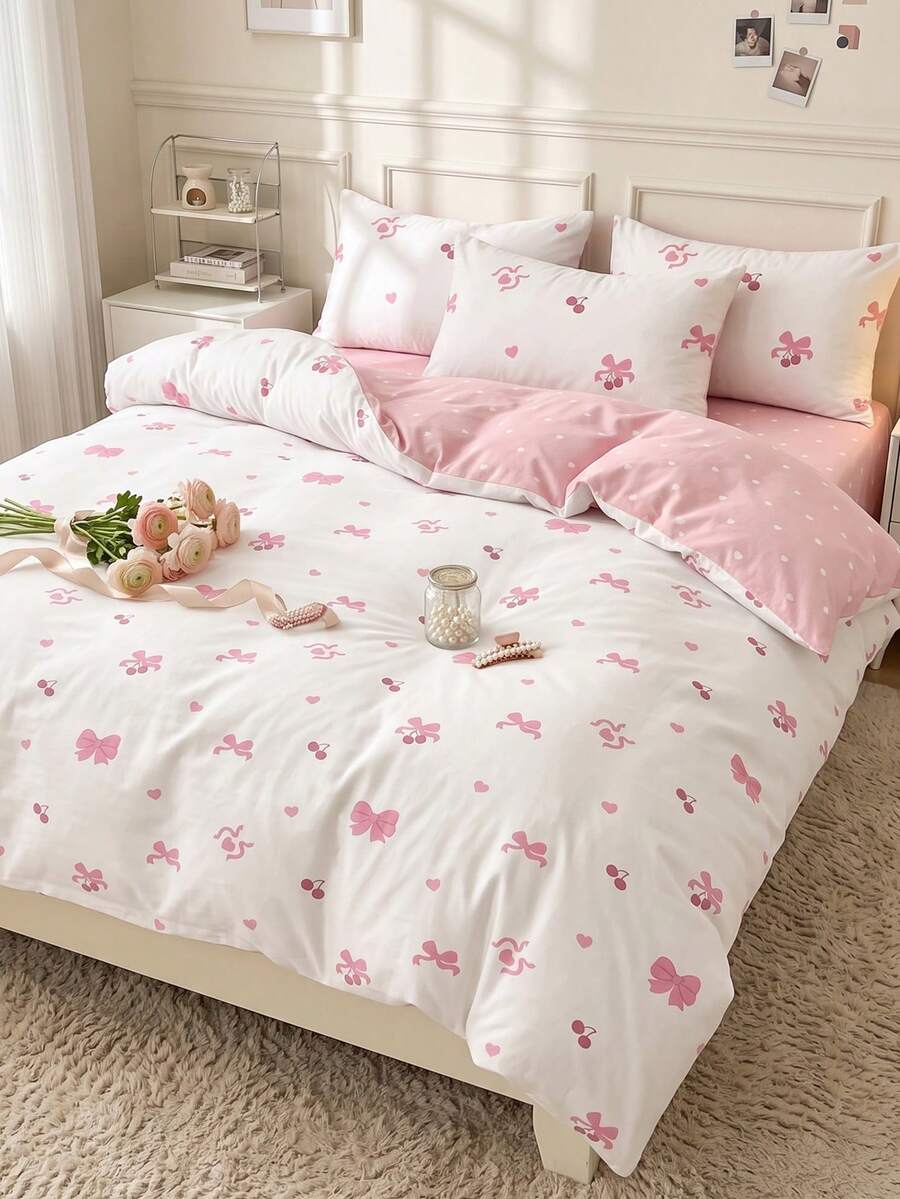 2/3pcs Pink Bow Pattern Duvet Cover Set, Bedding Set, Duvet Cover ...