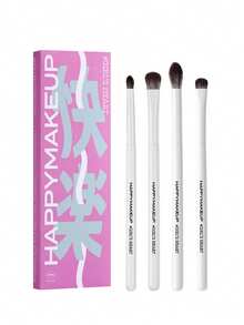 4Pcs Girls Heart Eyeshadow Brush Set, Soft Synthetic Bristles, Painted Handle, Eye Makeup Brushes Kit For Beginners Daily Eye Make-Up - White - View 7