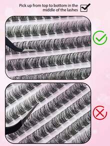 120pcs Natural Style Pre-Glued False Eyelashes C Curl Self-Adhesive Cluster Lashes Thin Invisible Stem Fluffy Single Cluster Lashes DIY Glue-Free Application Cartoon Style Natural Lively Makeup Tool Gift For Women And Girls - C - View 6