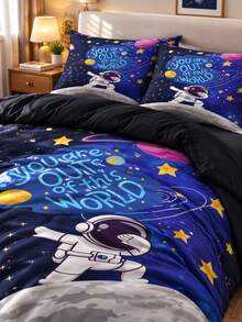 3Pcs Astronaut Alien Space Galaxy Print Duvet Cover Set, Bedding Set, Quilt Cover Without Filler - Multi-color D - View 2
