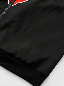 Streetwear Racing Style Colorblock Patchwork Stand Collar Jacket, Multi-Badge Print Zip-Up Motorcycle Jacket For Couples - black red - View 7