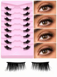 7 Pairs Fluffy Lightweight Soft Half Lash False Eyelashes, Includes Lash Brush And Tweezers Set, 3D Faux Mink Natural Look, Reusable, Suitable For Daily Makeup, Strip Lashes, Lash Clusters, Half Lash Set - Multicolor - View 1