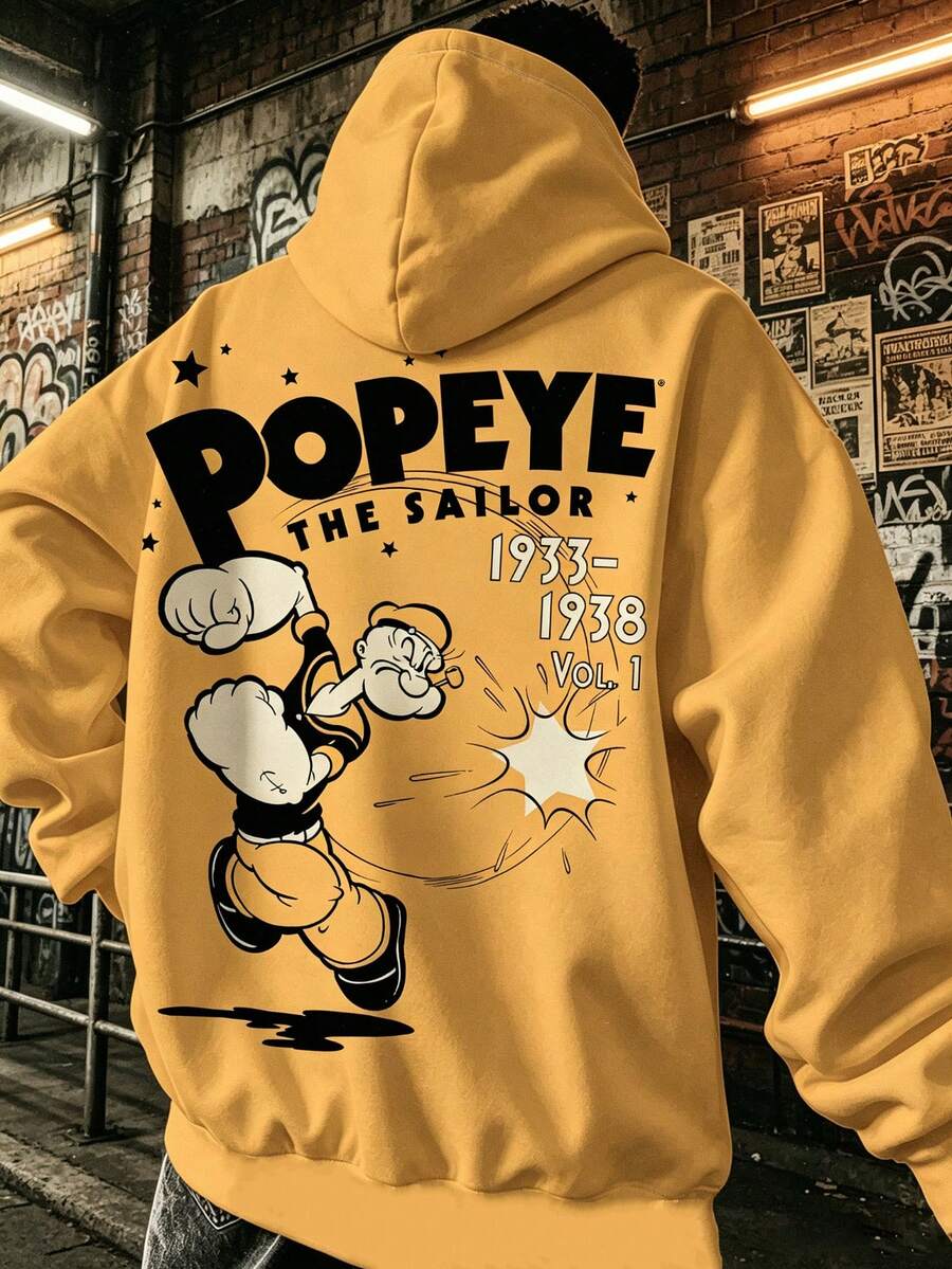Plus Size Cartoon Pattern Casual Hoodie - Ginger - View 1