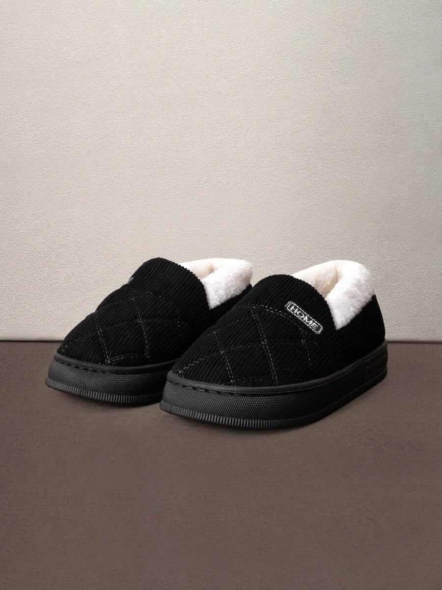 Hatastic New Thick Sole Warm Slip-On Slippers, Unisex Fluffy Indoor Home Shoes For Autumn/Winter - Black - View 1