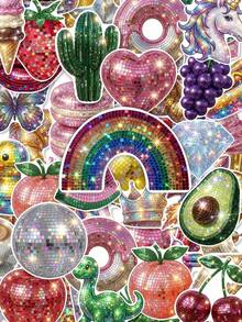 50/100pcs Shiny Sequin Disco Y2K Stickers, Vintage Mirror Ball Food Animal Rainbow Star Glitter Stickers, Suitable For Phone Cases, Water Bottles, Skateboards And Personalized DIY - Multicolor - View 6