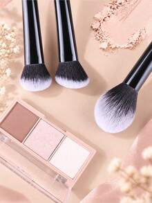 3pcs Makeup Brush Set, Powder Brush, Blush Brush, Foundation Brush, Contour Brush, Multi-Functional, Super Soft Bristles, No Cakey Finish, Exquisite Makeup Application - Black - View 3