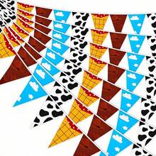 60pcs Cow Print Cowboy Hat Cloud Shaped Triangle Flags And Paper Banners, Western Cowboy Theme Decoration Flags Garland - View 9