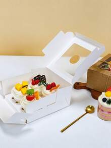 8pcs /4-Cavity Paper Cupcake Boxes With Transparent Window, Muffin Cups, Handleless Paper Boxes, Pastry Dessert Tart Boxes, Muffin Cup Baking Packaging, Afternoon Tea Snacks, Mousse Cake Paper Cups, Baking Egg Yolk Crisps - Multicolor - View 6