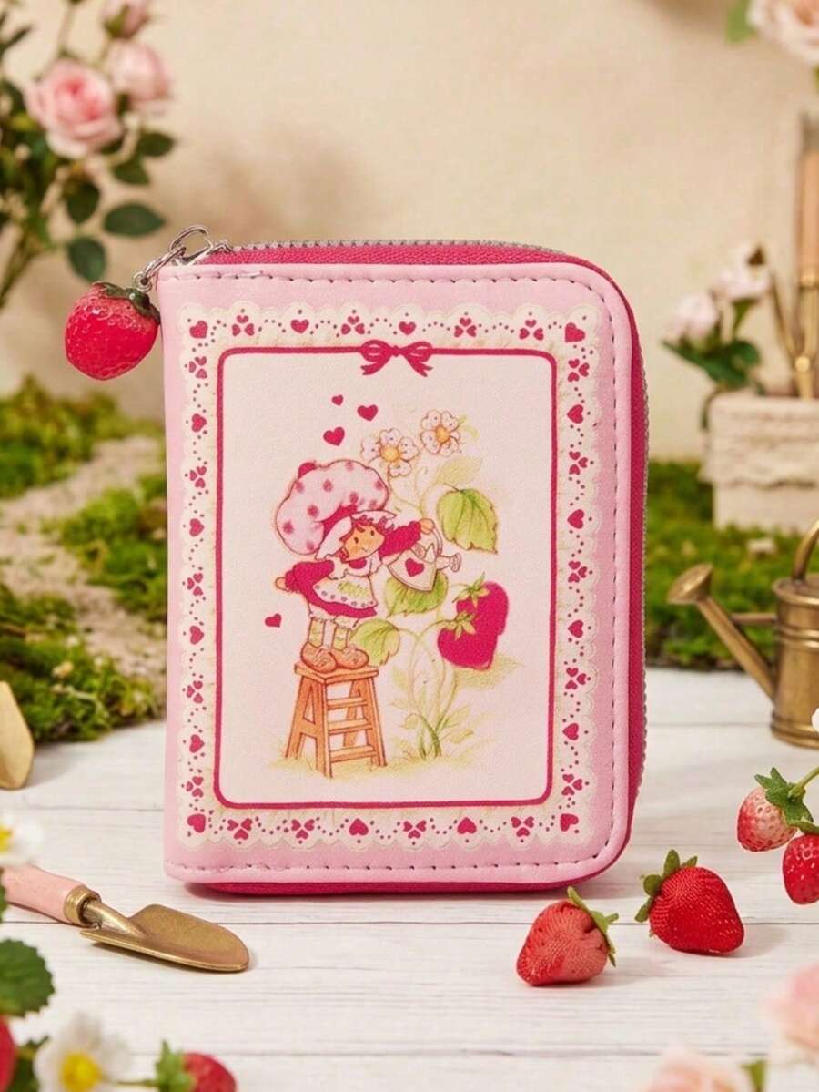 Strawberry Shortcake X Joivida Strawberry-Themed 1pc Acrylic D Rative Bag, Stylish Portable Design With Multi-Functional Cash And Small Item Storage, Lightweight And Durable For Daily Use, Travel, Work And Outings - Pink - View 1