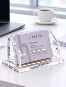 1pc High Transparency Acrylic Business Card Holder, Desktop Business Card Display Stand, Business Front Desk Card Storage Display Rack, Office Card Storage Box, Single Slot Card Holder, Office Desktop Card Display Box, Desktop Decor - Multi-color Style - View 2