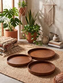 1pc/3pcs Natural Wooden Tray, Round Serving Plate, Suitable For Snacks, Drinks, Sushi, Steak, Pizza, Desserts, Cakes, Bread, Multi-Purpose Breakfast Coffee Tea Tray, Kitchen Dining Table Food Platter, Restaurant Service And Table Decor Storage Tray - Brown - View 7
