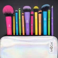10pcs Makeup Brush Set, Neon Color, Holographic Travel Case Colorful Neon Light Vegan Set. Full Face And Eyes, Bold Expression - Multicolor - View 2