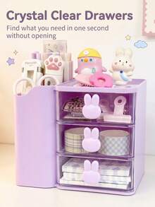 Multifunctional 3-Compartment Drawer Desktop Organizer, Multi-Layer Partition Storage, Compact Space-Saving, Smooth Sliding, Open Handle, Stackable, Dust-Proof, Minimalist Versatile, Suitable For Office Supplies, Bedroom, Desktop, Jewelry Storage - Multicolor - View 2