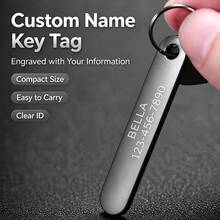1pc Personalized Engraved ID Keychain, Custom Name & Phone Number Stainless Steel Key Tag, Anti-Lost Car Key Ring, Unisex Customized Text Keychain Gift - Multicolor - View 10