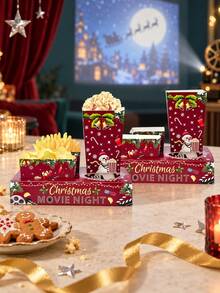 1 Set/3 Sets Christmas Movie Night Snack Paper Tray Set, Multi-Compartment Popcorn Box And Serving Tray, Suitable For Popcorn, Candy, Home Movie Night, Christmas Party, Classroom Activity, Winter Holiday, Family Gathering, Holiday Buffet Supplies - Multicolor - View 6