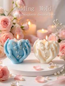 Hand-Holding Heart Butterfly Aromatherapy Candle Silicone Mold, Soft Silicone Material Easy To Demold, Suitable For DIY Aromatherapy Candles, Plaster Decor, Handmade Soap, Resin Jewelry - Butterfly Heart - View 3