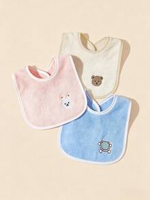 3pcs Double-Sided Plush Embroidered Animal Pattern Baby Bibs - Multicolor - View 1