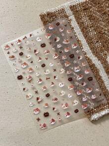 1 Sheet Autumn Winter Nail Stickers, Cute Cartoon Brown Cat Nail Art Stickers, Self-Adhesive Nail Decorations - Multicolor - View 8
