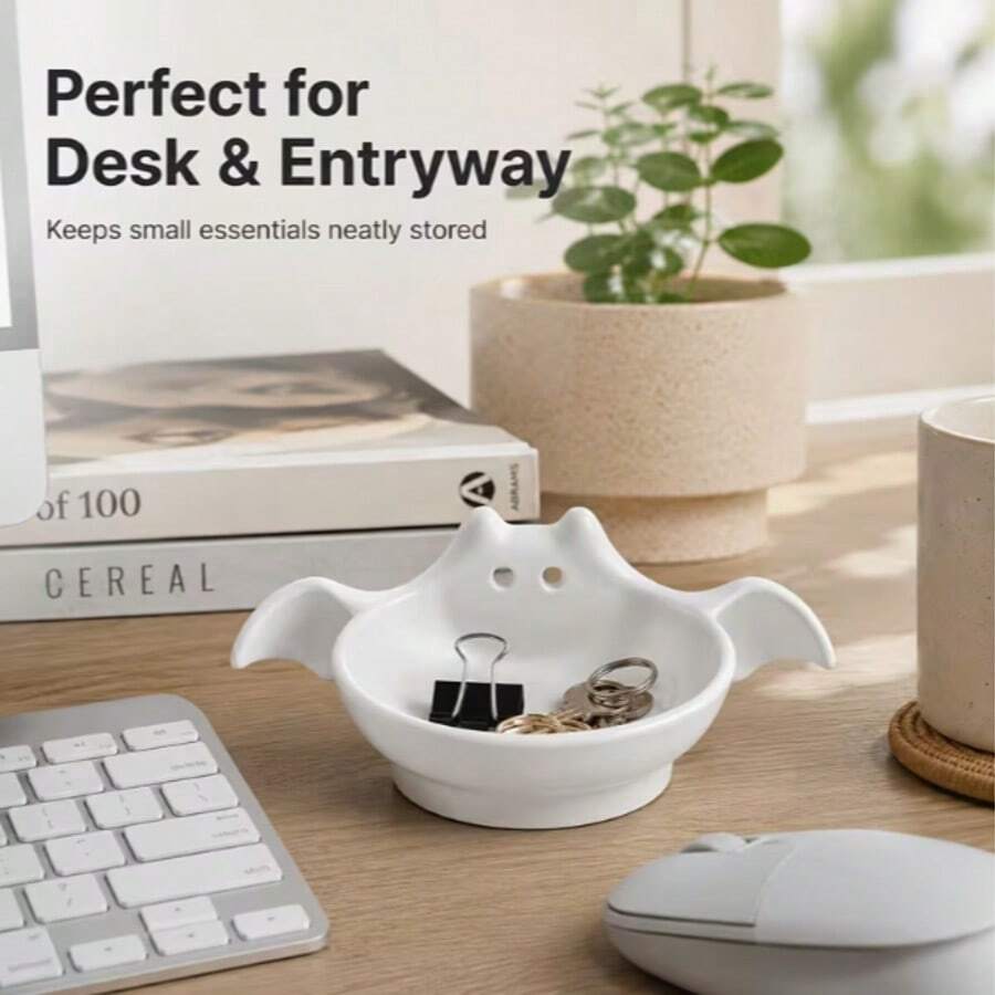1PC Ghost Shape Storage Bowl, Desktop Organizer, Home Entryway Key Holder. Ideal For Desktop, Bathroom, Bedroom, Hallway, Office. Stores Keys, Candies, Jewelry & Small Sundries. Cute Ghost Desktop Decor, Multi-Functional Storage Bowl - Ghost Ornaments - View 1