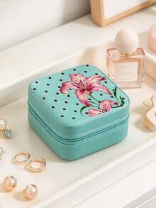 Wave Point And Lily Print Jewelry Box, Travel Jewelry Box, Jewelry Storage Box, Multi-Color Jewelry Box, Suitable For Valentine's Day, Mother's Day, Birthday, Father's Day, Graduation, Wedding, Housewarming, Home Refresh, Customized Jewelry Box, Easy And Comfortable, Home Life, Souvenir, Reusable, Cute, High Quality, Elegant Life, Artistic Life - Multicolor - View 8