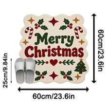 1PC Rice Bottom Wavy Edge Text Christmas Element Pattern Decorative Rug, American Retro Cozy Fun Faux Cashmere Wavy Asymmetrical Machine Washable Carpet, Suitable For Christmas/Entryway Bathroom Kitchen Bedside Blanket/Winter Holiday Atmosphere Mat, Aesthetic Home Decor - Multicolor - View 12